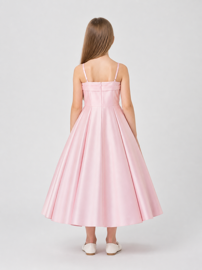 Pink Satin Sundress with a Full Skirt back view