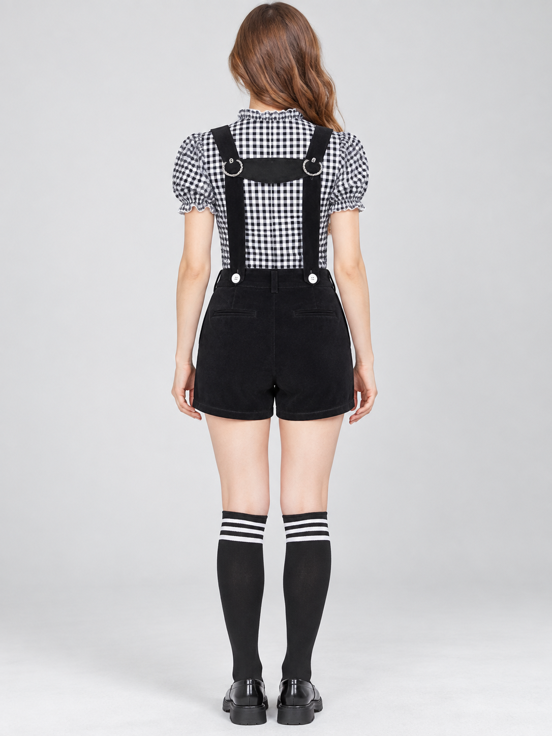 Bavarian shorts with suspenders, black with embroidery and trim
