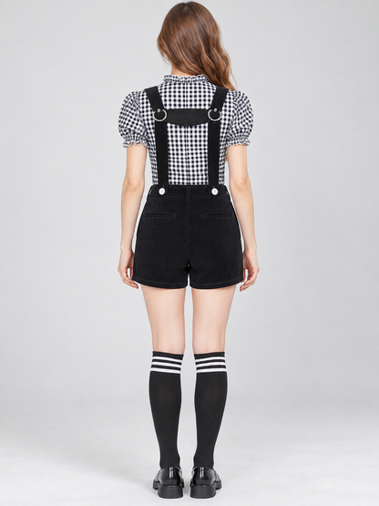 Bavarian shorts with suspenders, black with embroidery and trim