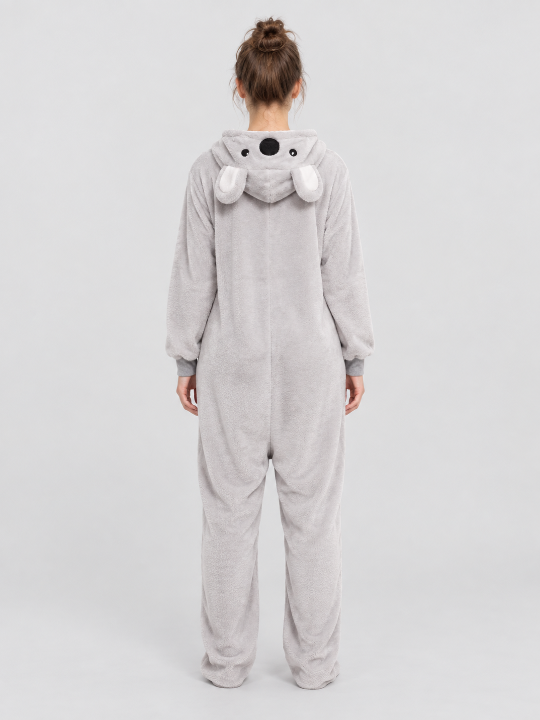 Hooded Pajama Jumpsuit with Ears, Light Gray