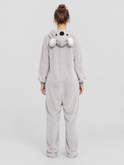 Hooded Pajama Jumpsuit with Ears, Light Gray