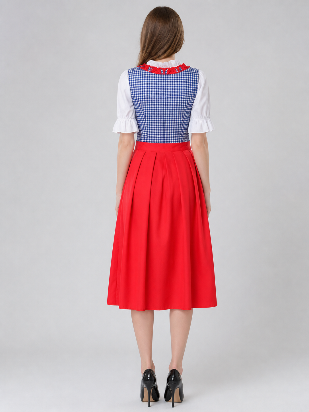 Alpine-Style Dress, Red-and-Blue Plaid