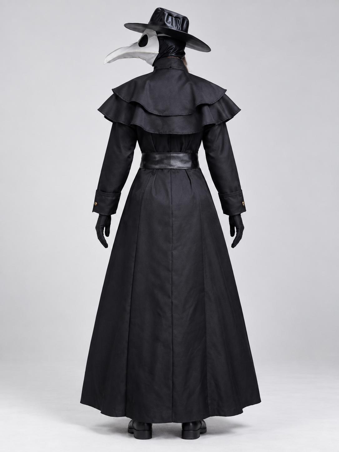 Black Plague Doctor Costume with Mask and Hat for Cosplay