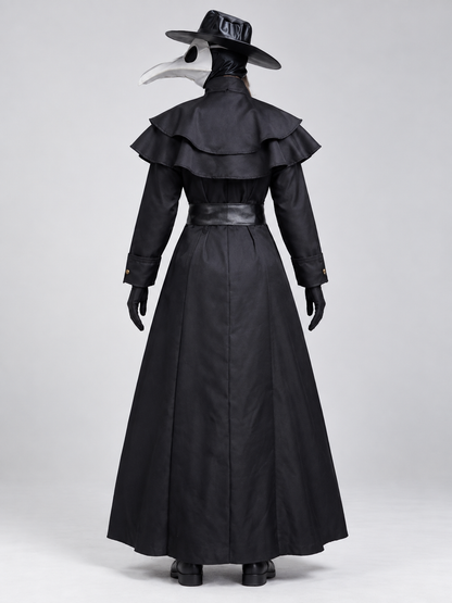 Black Plague Doctor Costume with Mask and Hat for Cosplay