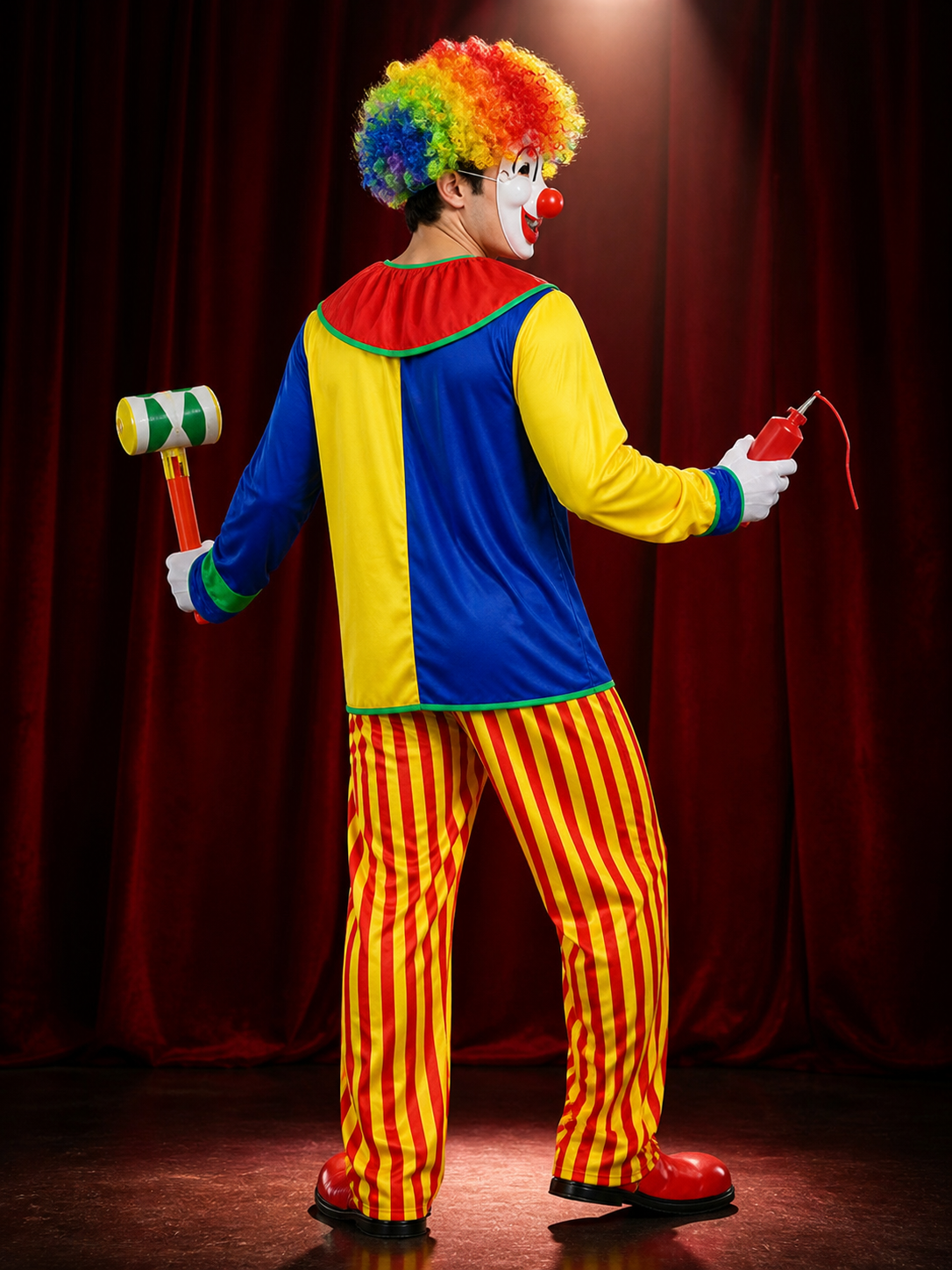 Clown Costume with Wig and Mask for Halloween back view