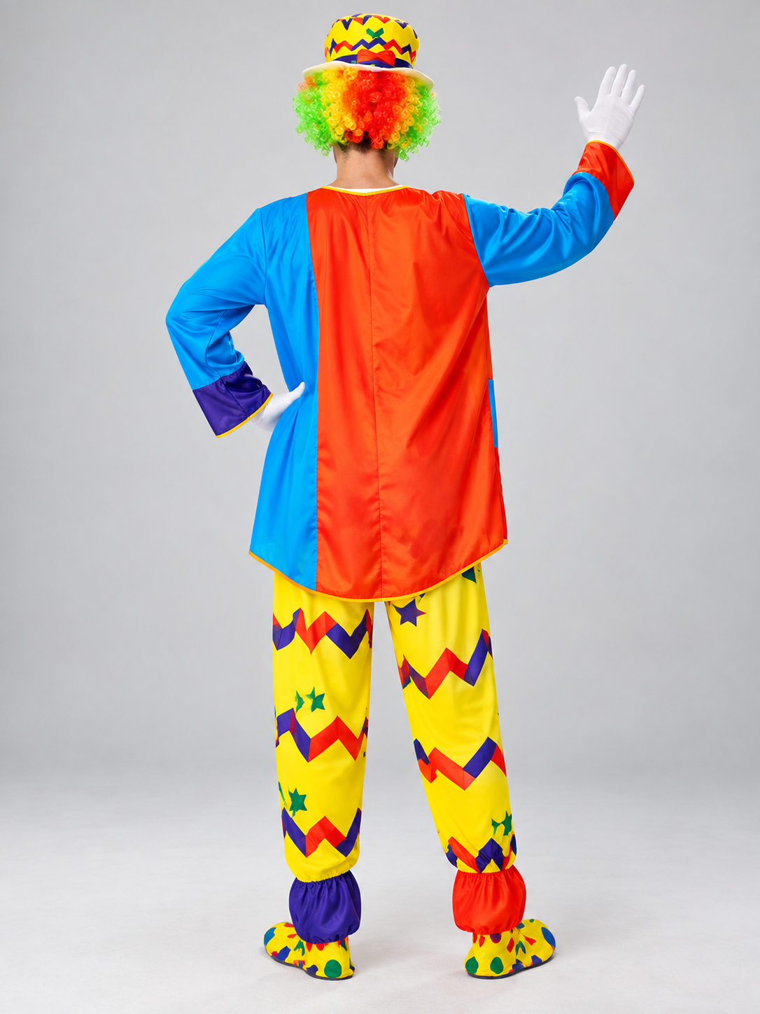 Colorful Clown Costume with Jumpsuit, Cape, and Hat
