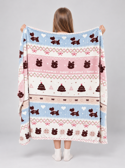 White double-sided milky velour blanket with a dog print