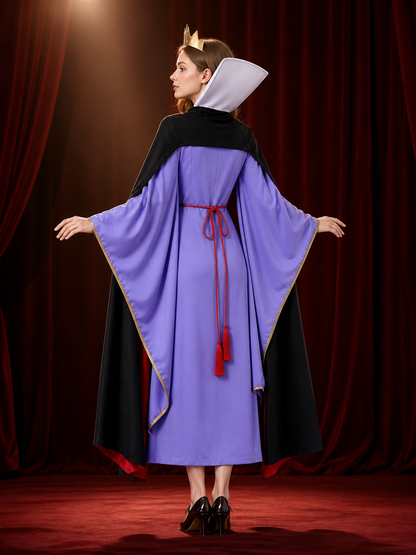 Snow Queen Masquerade Costume Set with Cape, Crown and Purple Robe back view