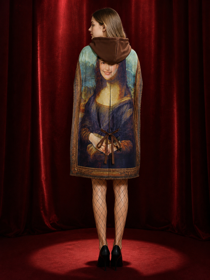 Unisex Mona Lisa Painting Bodysuit Halloween Costume, Funny Retro Parody back view