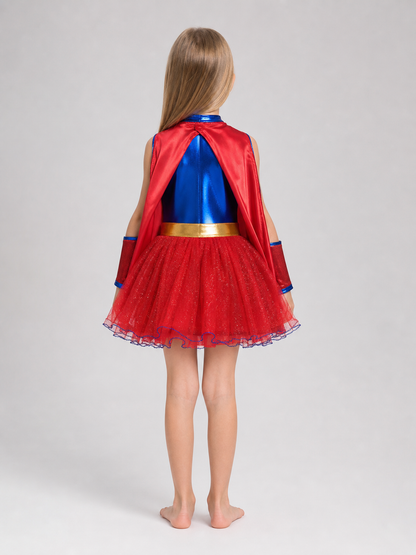 Kids' Superhero Costume Dress with Cape for Cosplay