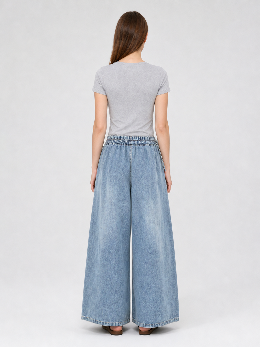 Light Blue Palazzo Pants with an Elastic Waist back view 5