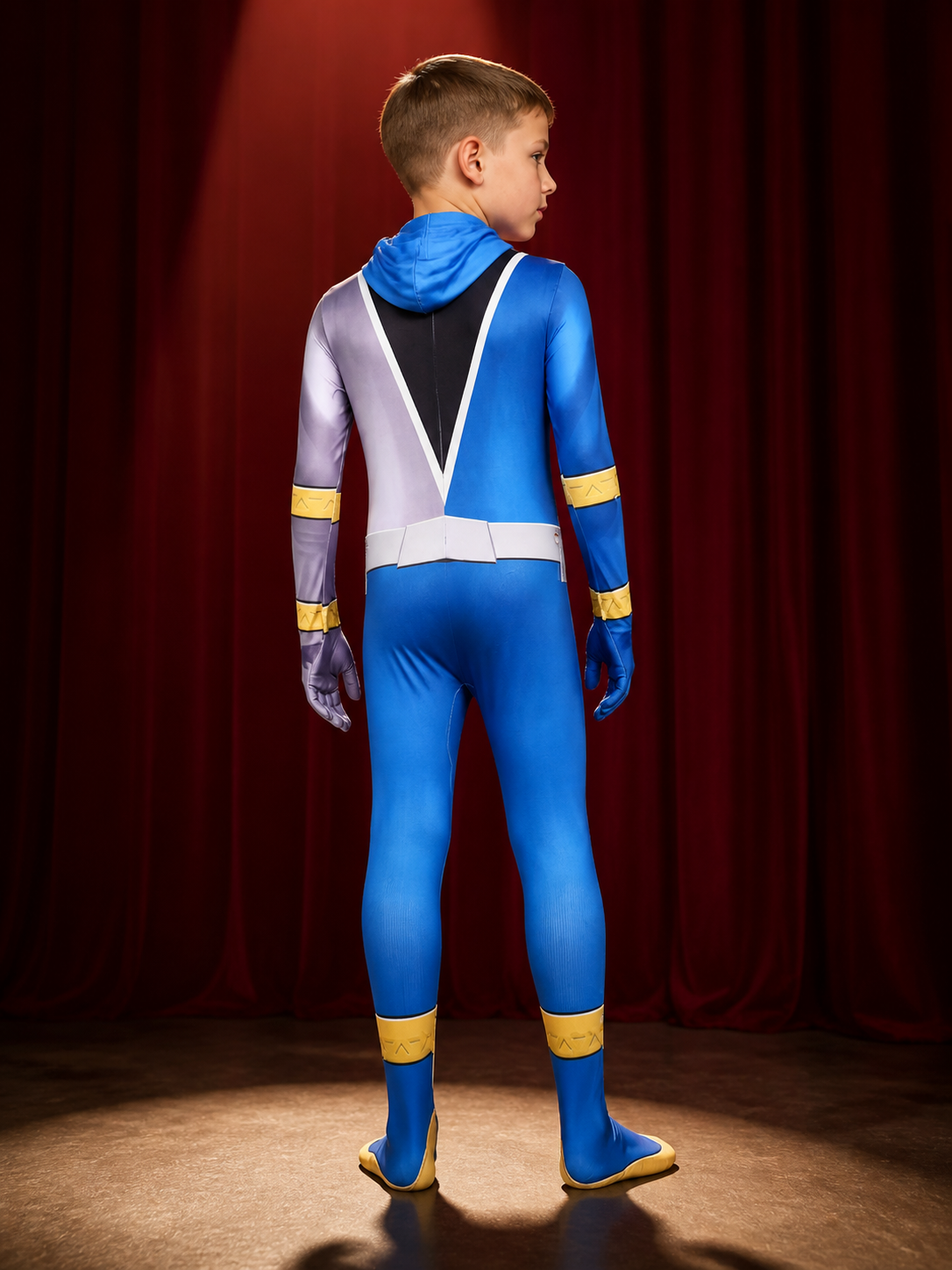 Geometric Color Block Hooded Bodysuit Costume with Lightning Print back view
