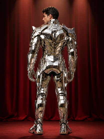 Iron Man Style Full-Body Armor Costume With Helmet, Silver Red Gold Robot back view