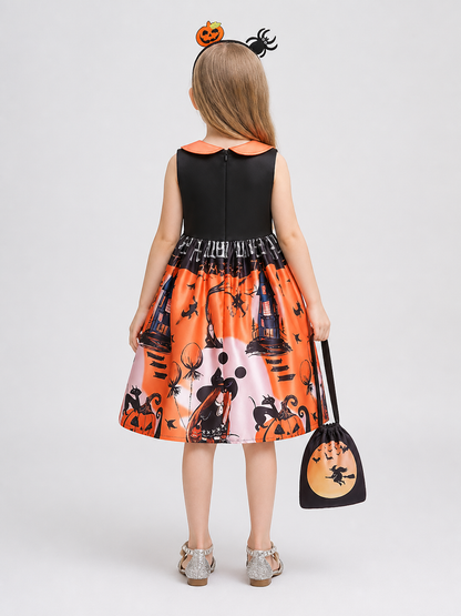 Kids’ Halloween Cosplay Dress with Headband back view