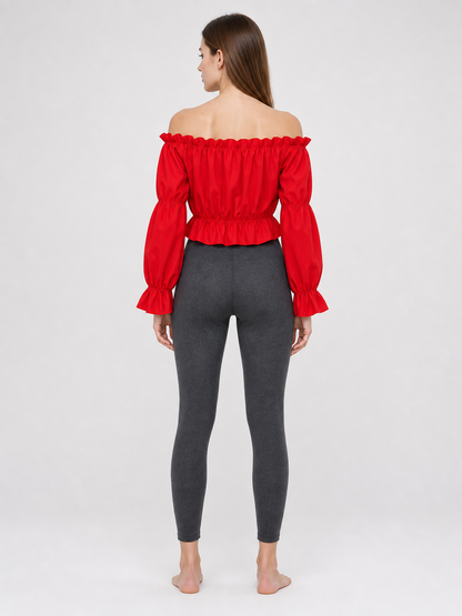 Red Cropped Off-the-Shoulder Top