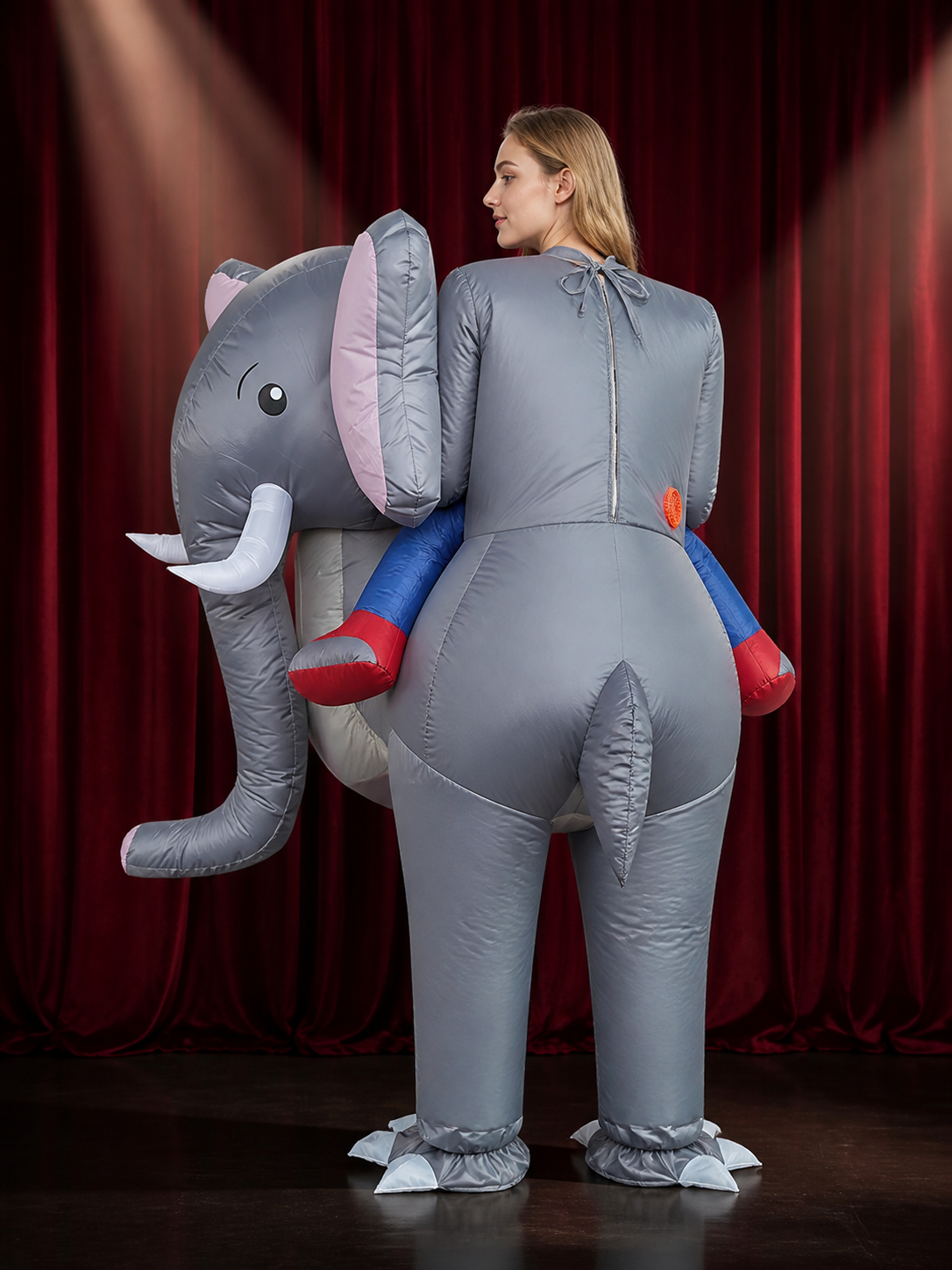 Adult Elephant Inflatable Costume, Halloween Cosplay Party Outfit with Saddle back view