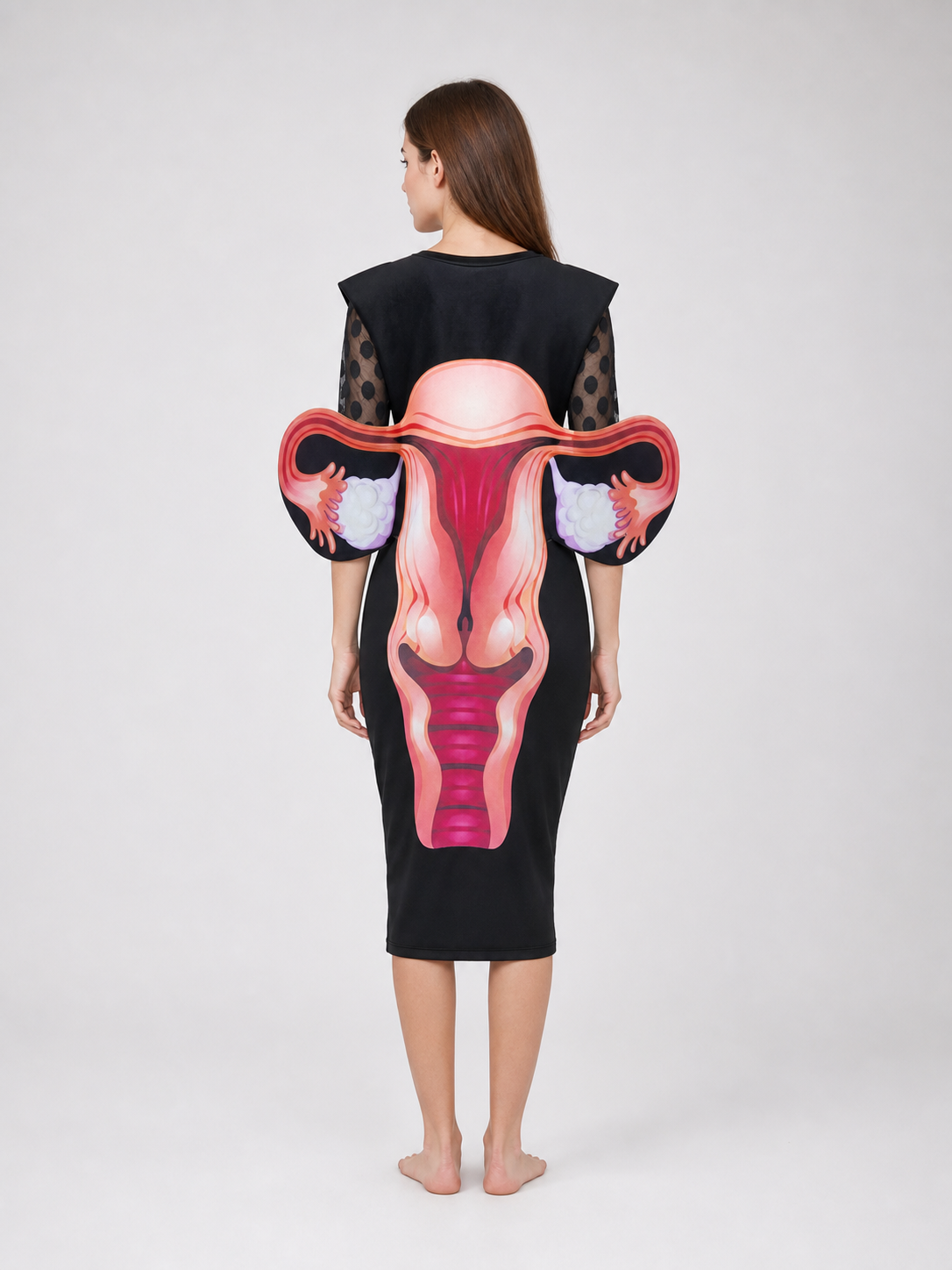 Midi Dress with Bold Print and Sleeves for a Party