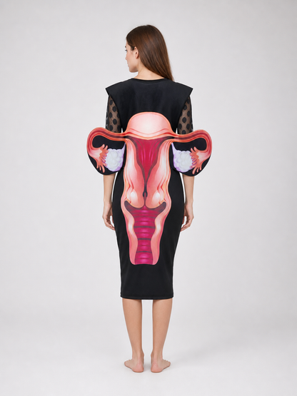 Midi Dress with Bold Print and Sleeves for a Party