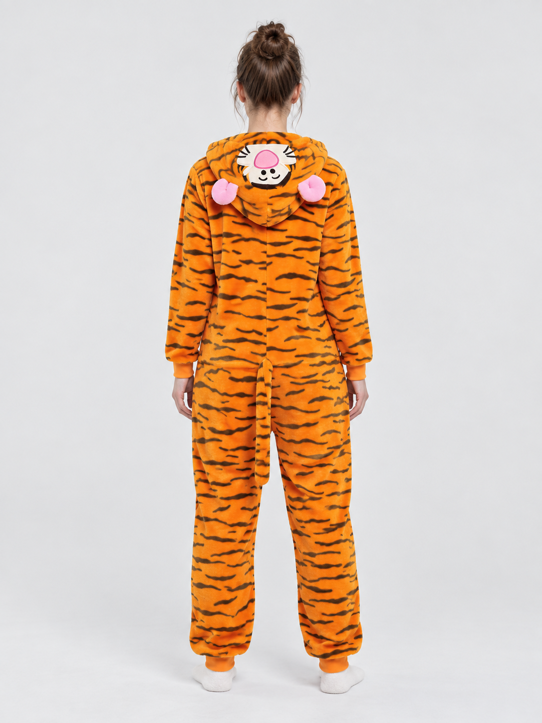 Orange Striped Hooded Pajama Jumpsuit with Ears