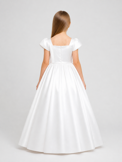 White Girls’ Princess Dress with a Full Skirt back view