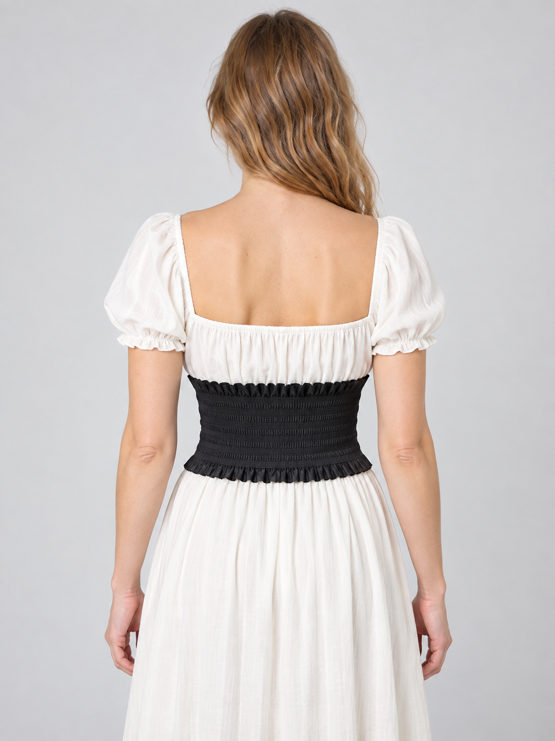 Wide Black Corset Belt with Lacing and Ruffles