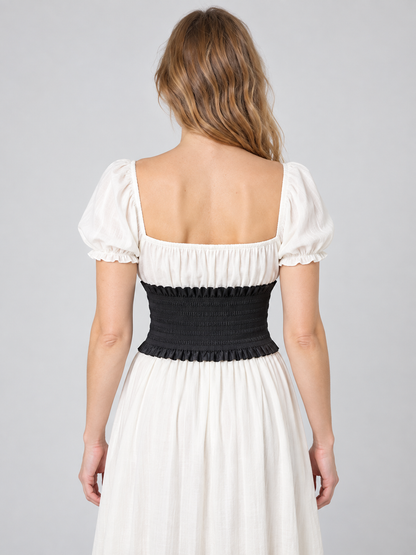 Wide Black Corset Belt with Lacing and Ruffles