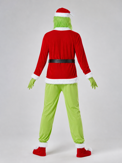 Grinch Costume with Mask and Red Hat