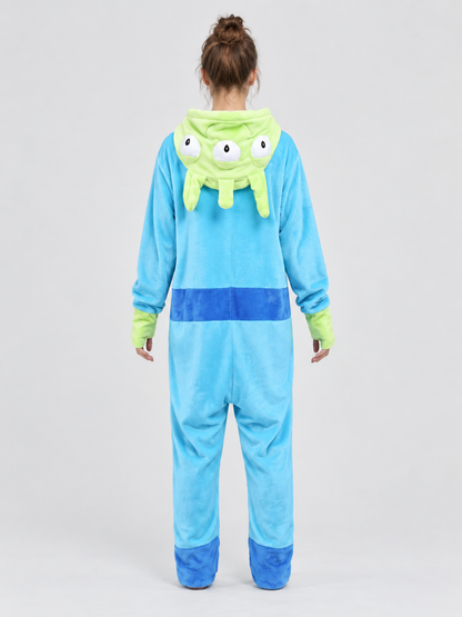 Flannel Pajama Jumpsuit with Puffy Hood and Zipper