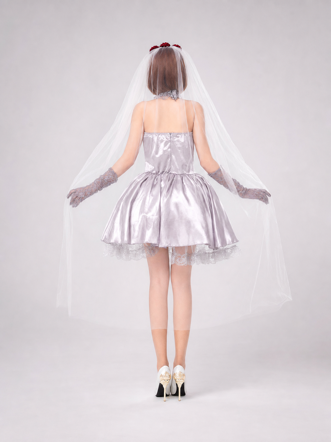 Vampire Costume with Short Dress and Veil