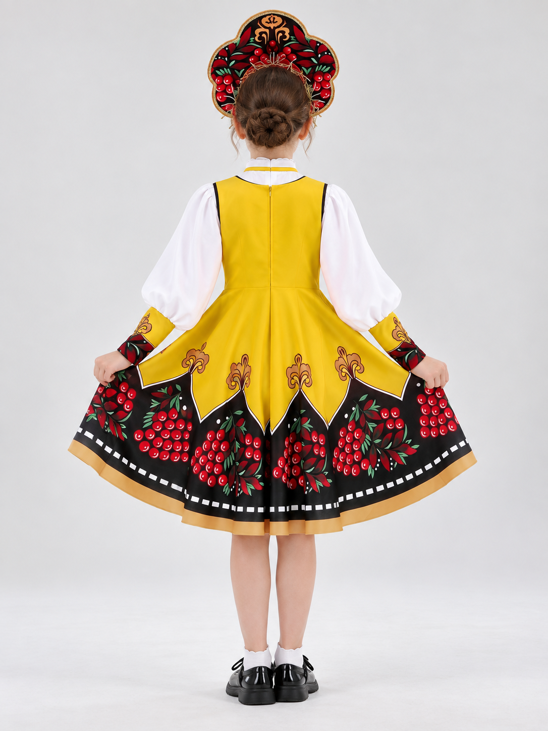 Russian Folk Costume: Yellow Sarafan, Blouse, Kokoshnik