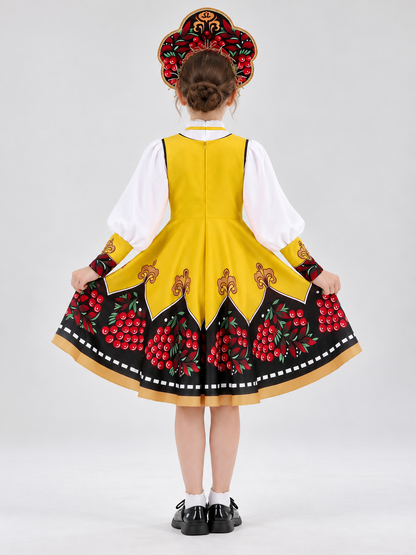 Russian Folk Costume: Yellow Sarafan, Blouse, Kokoshnik