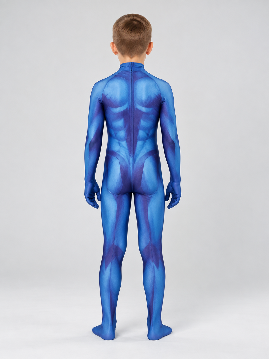 Blue Fitted Cosplay Bodysuit with Muscle Print