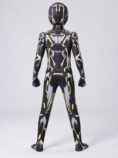 Kids' Black Superhero Costume with Mask and Yellow Lines