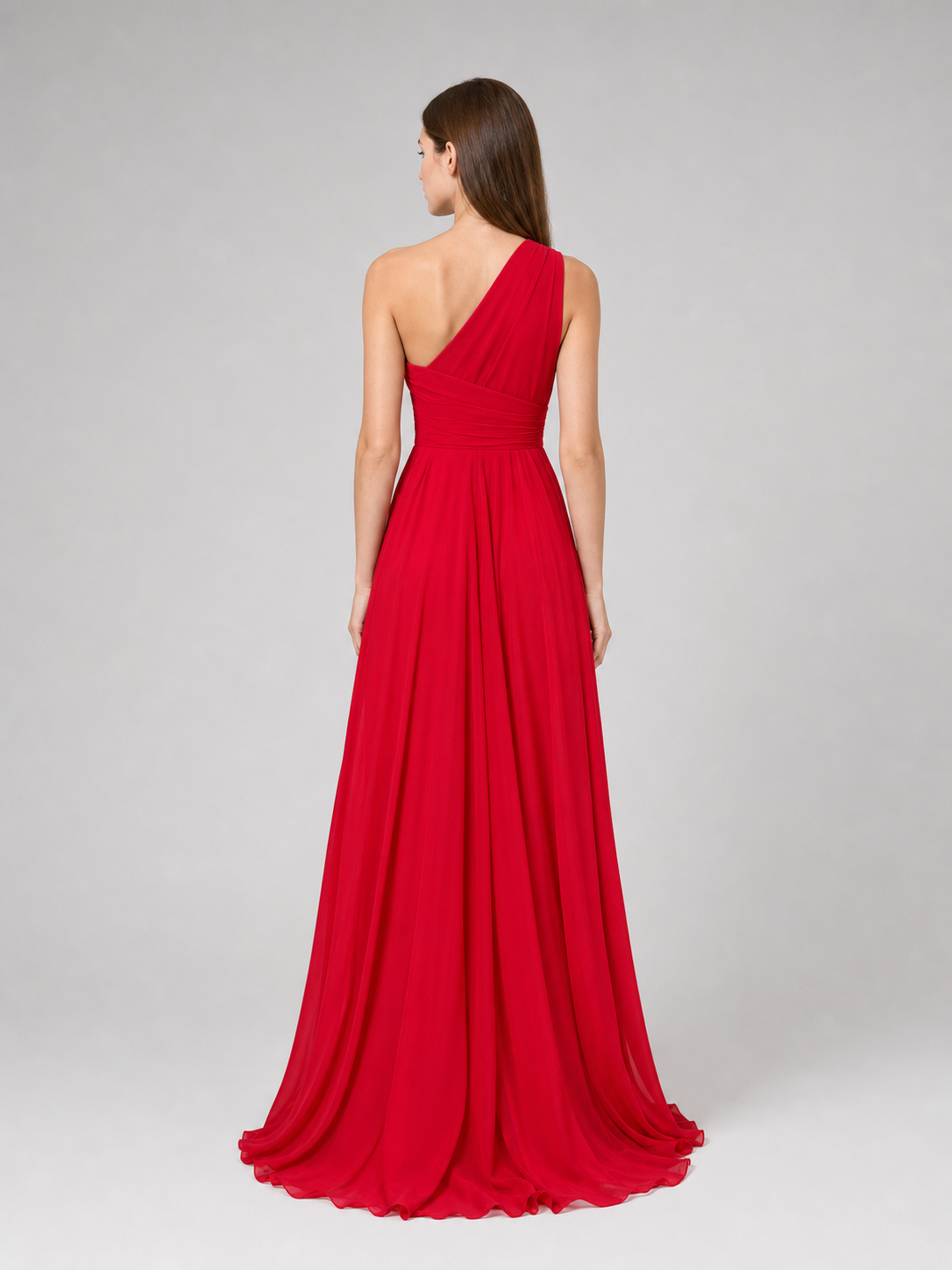 Red Asymmetrical Maxi Evening Dress with Train