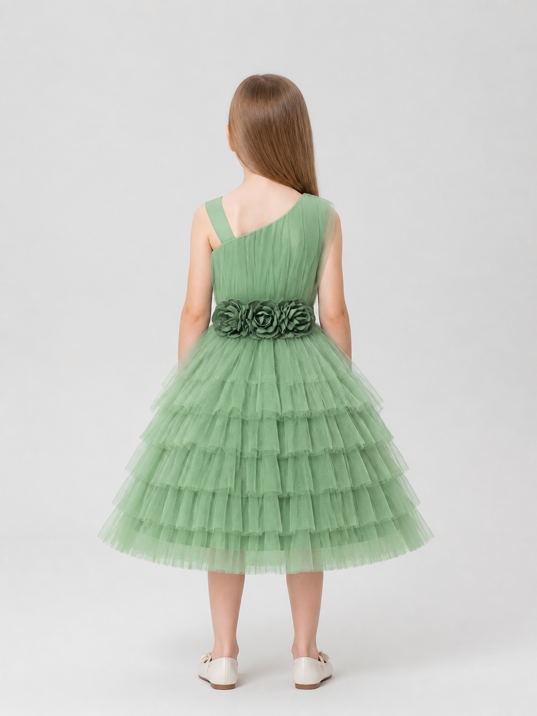 Girls' Party Tutu Dress with Tulle and Roses back view