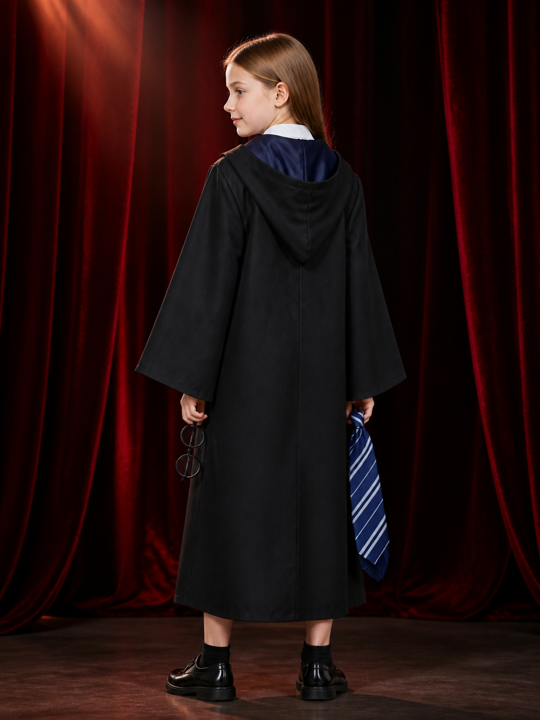 Ravenclaw Cosplay Robe with Hood and Tie back view