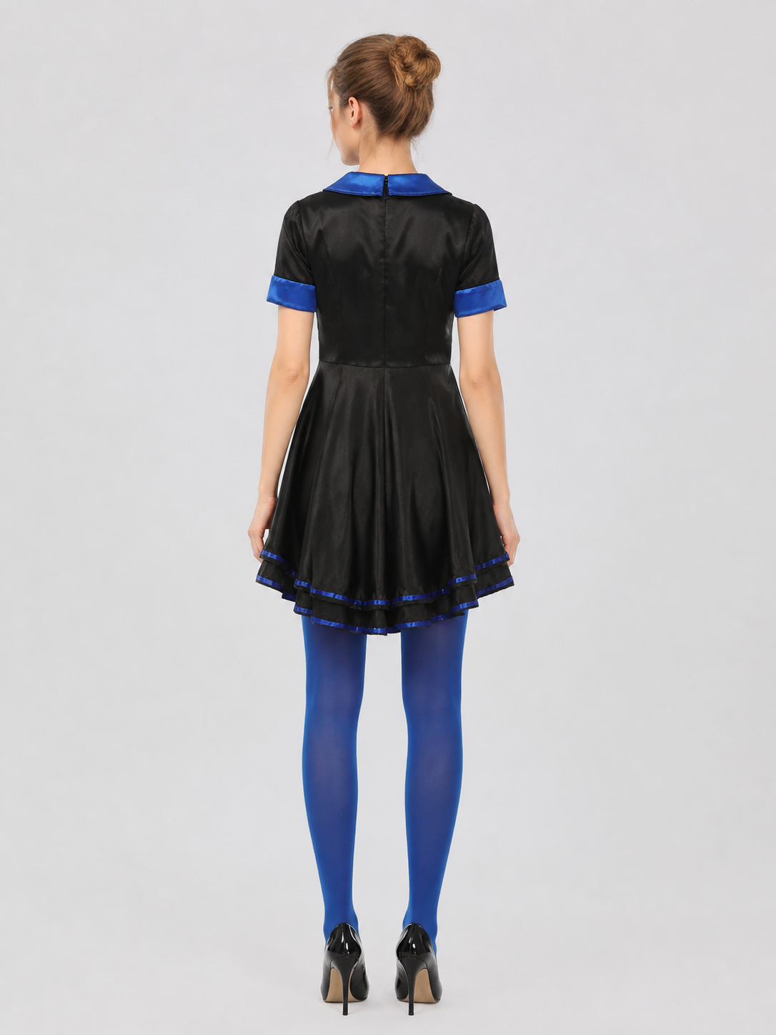Zombie Costume Dress, Blue and Black, Fitted, Full Skirt back view
