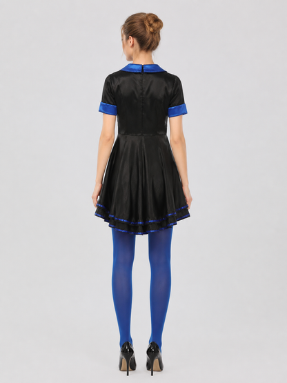 Zombie Costume Dress, Blue and Black, Fitted, Full Skirt back view