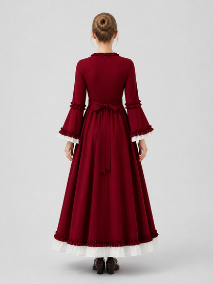 Vintage Medieval Dress with Ruffles and Bows back view