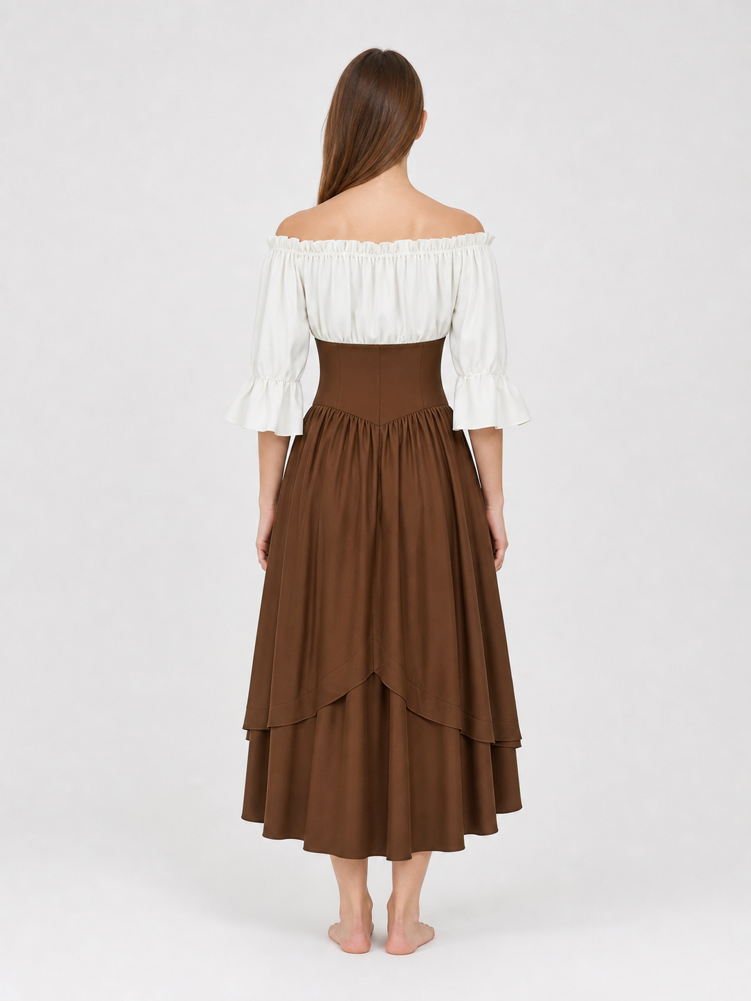 Brown Medieval-Style Dress with Ruffles