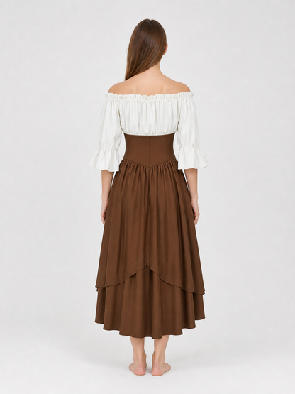 Brown Medieval-Style Dress with Ruffles