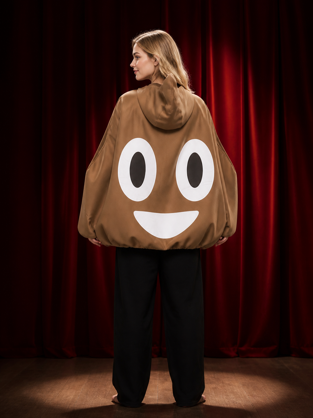 Adult Unisex Brown Cartoon Character Hooded Jumpsuit Costume, Two-Horn Design back view