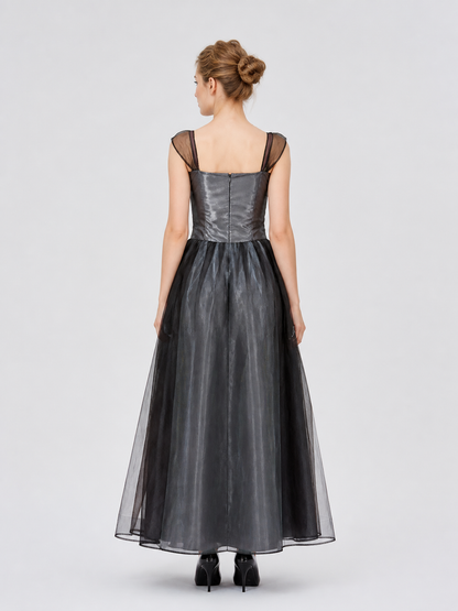 Black and Gray Vampire Bride Costume Dress with Veil back view