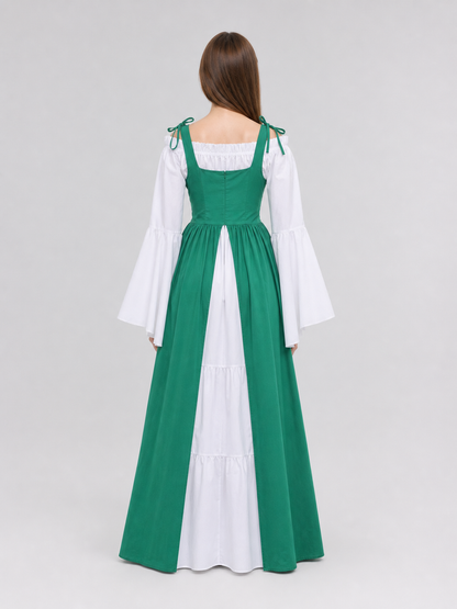 Green and white medieval-style dress with lacing