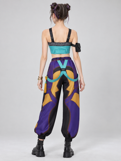 Turquoise Cosplay Stage Costume with Top and Pants