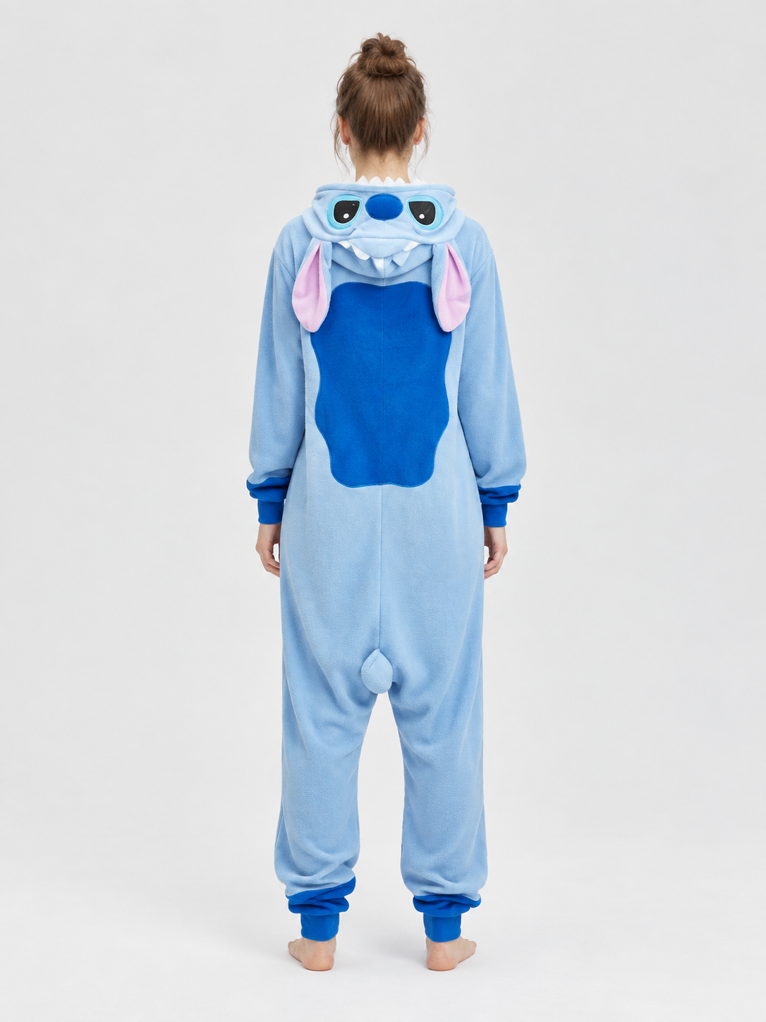 Fleece jumpsuit pajama with hood, face, and ears