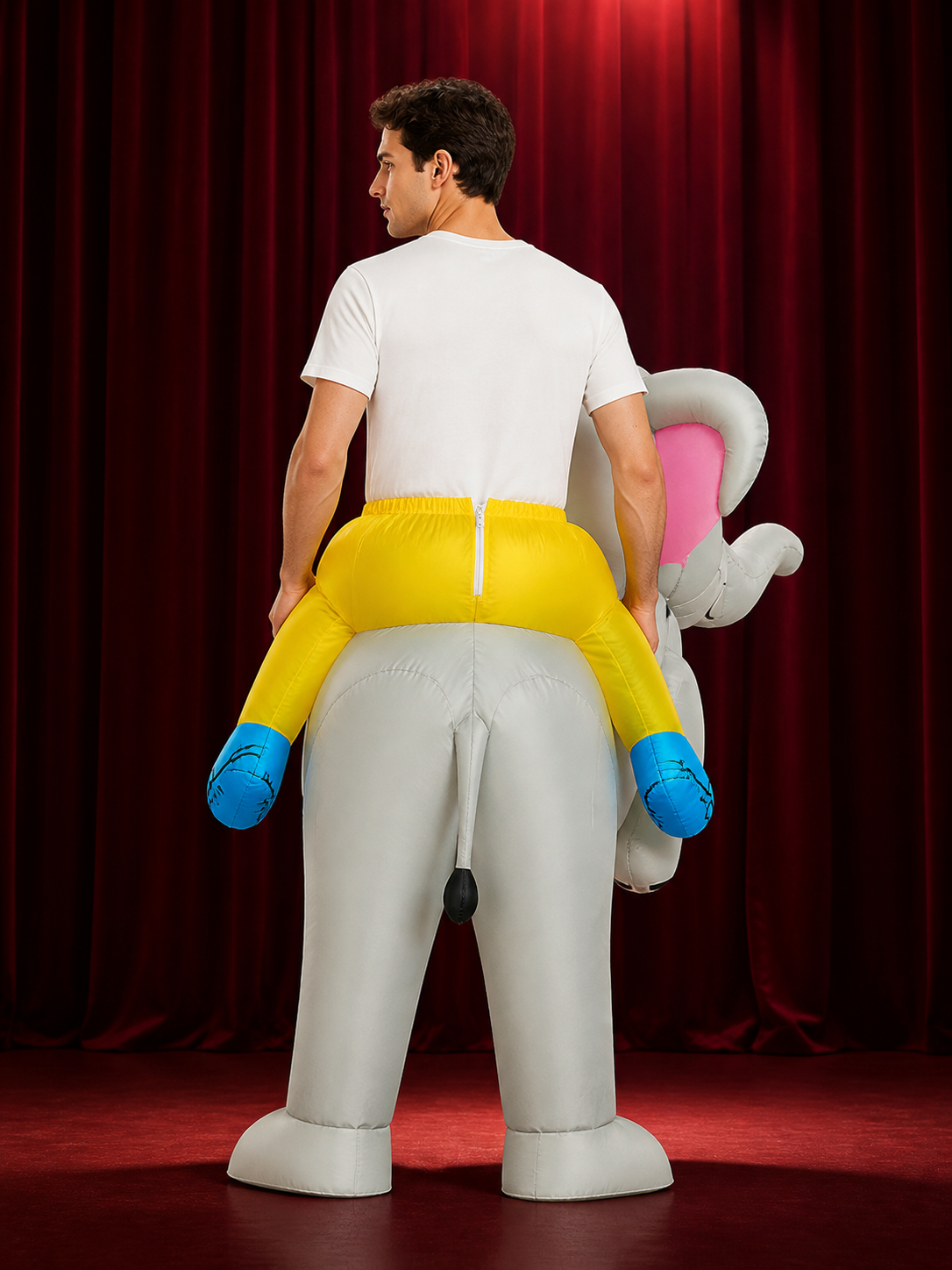 Cartoon Elephant Inflatable Ride-On Costume, Halloween Funny Party Suit for Kids back view