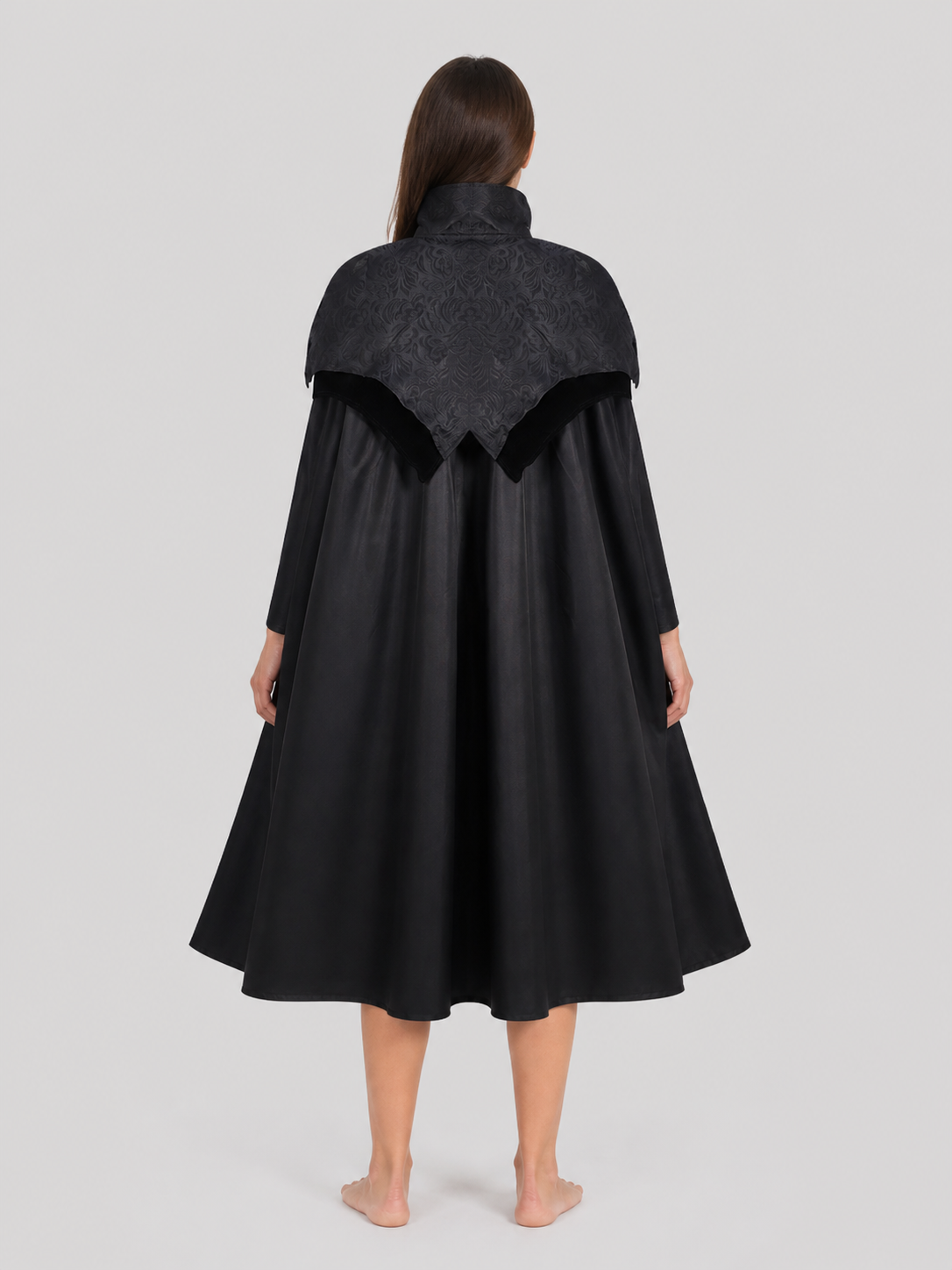 Black Gothic Cloak Cape with a High Collar back view