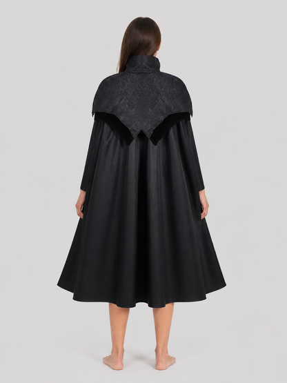 Black Gothic Cloak Cape with a High Collar back view