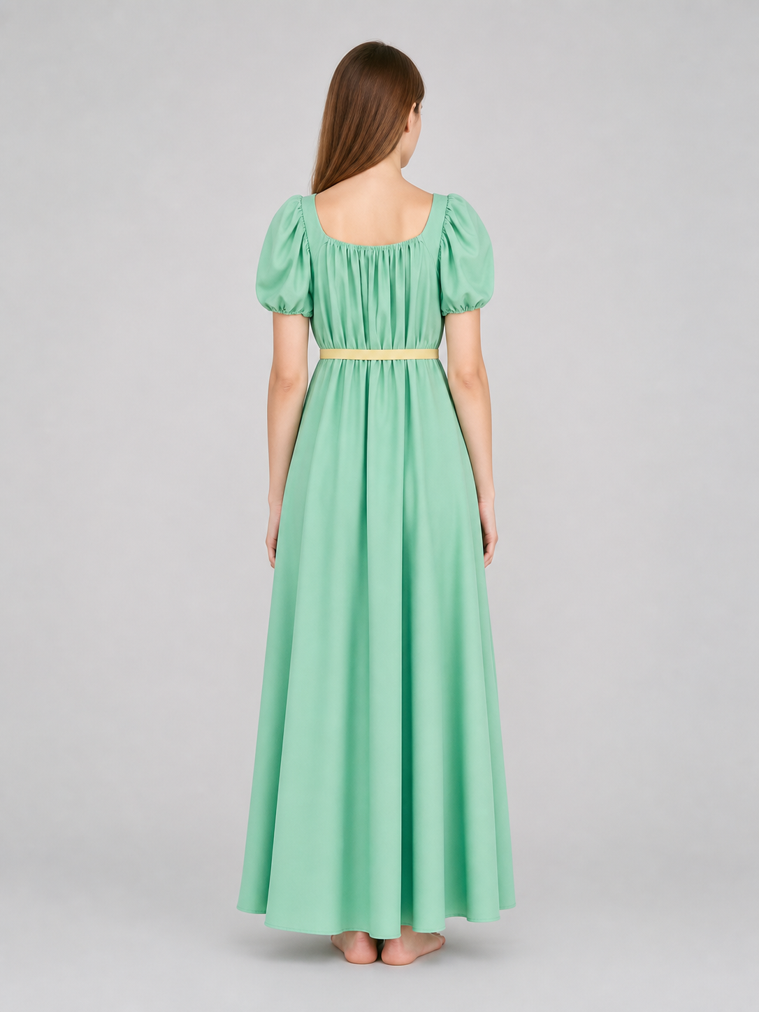 Mint Regency-Style Dress with Puff Sleeves